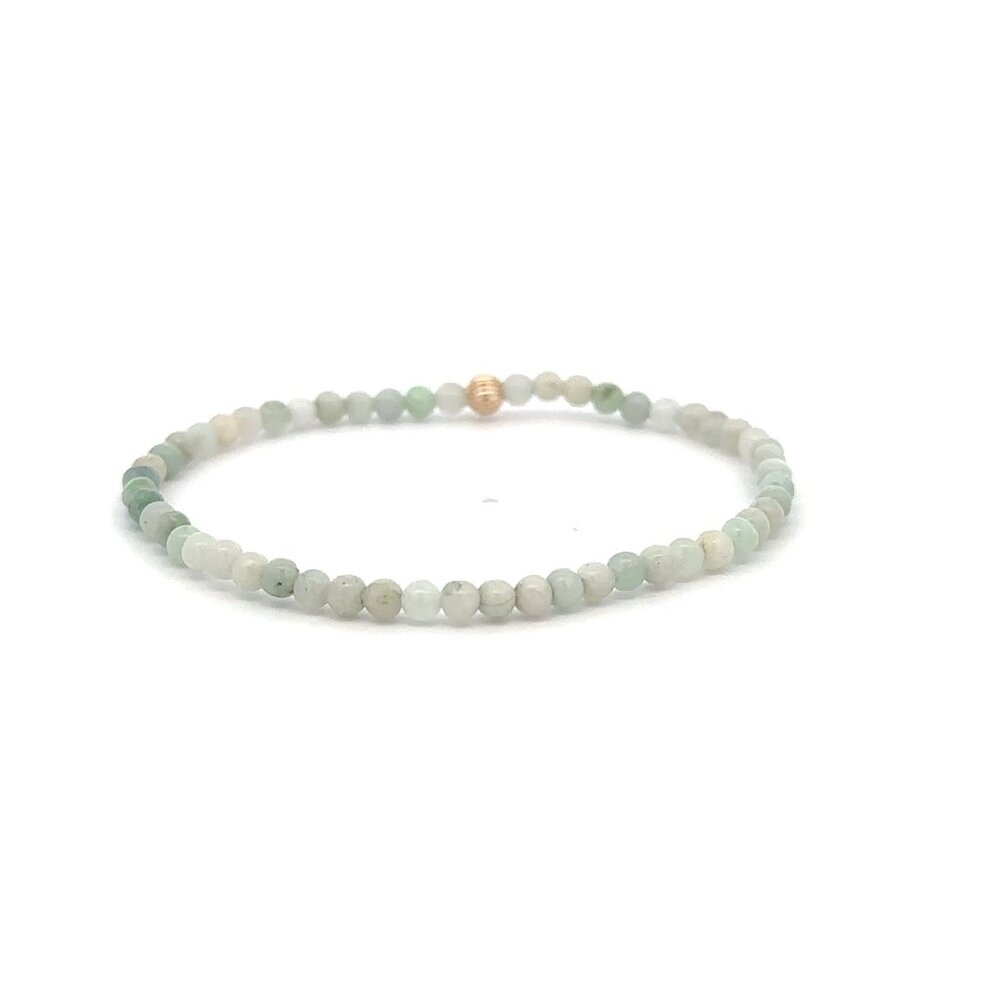 Burmese Jade Mini Beaded Stretch Bracelet with 14K Gold Corrugated Accent Bead - Picture 3 of 7